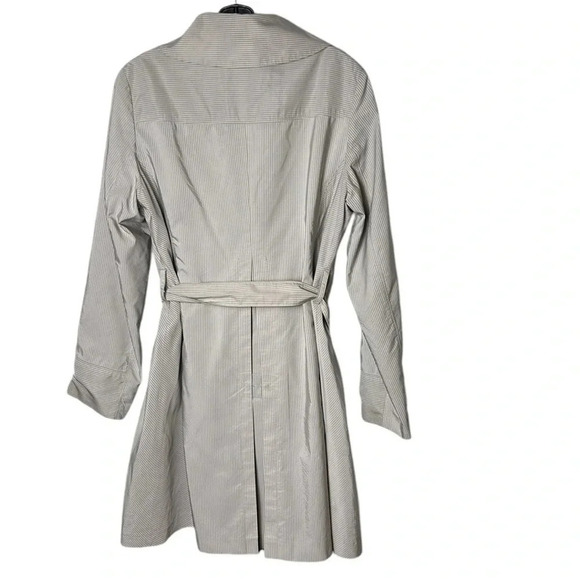 Y2K Tristan belted neutral striped collared,hidden button trench coat,L,lined - Picture 2 of 16
